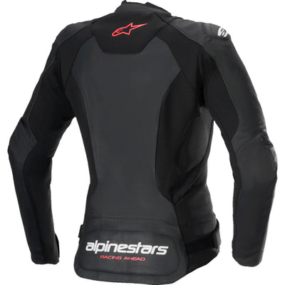 Alpinestars Stella Faster V3 Leather Jacket Black/White Fluo/Coral - Rear View