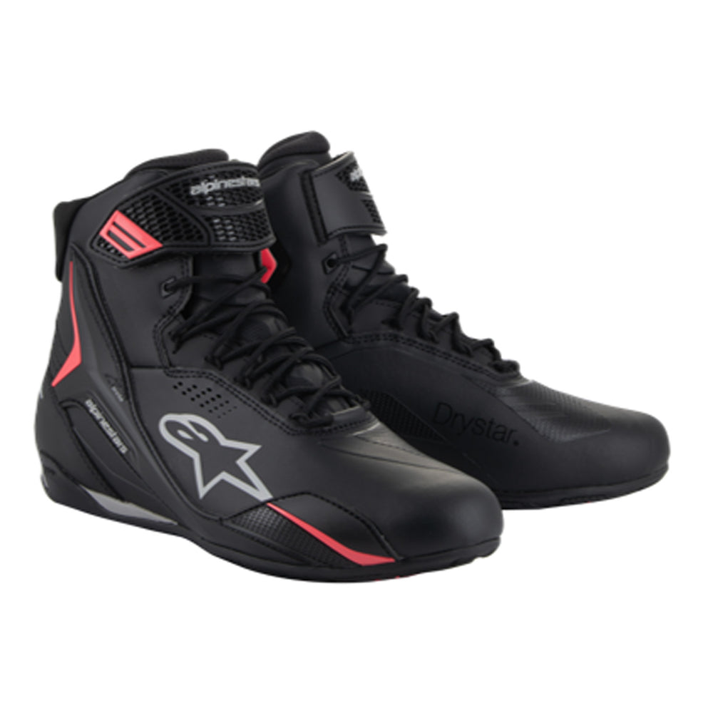 Alpinestars Stella Faster-4 Drystar Riding Shoes Black/Gray/Coral Fluo - Front Side View of Pair