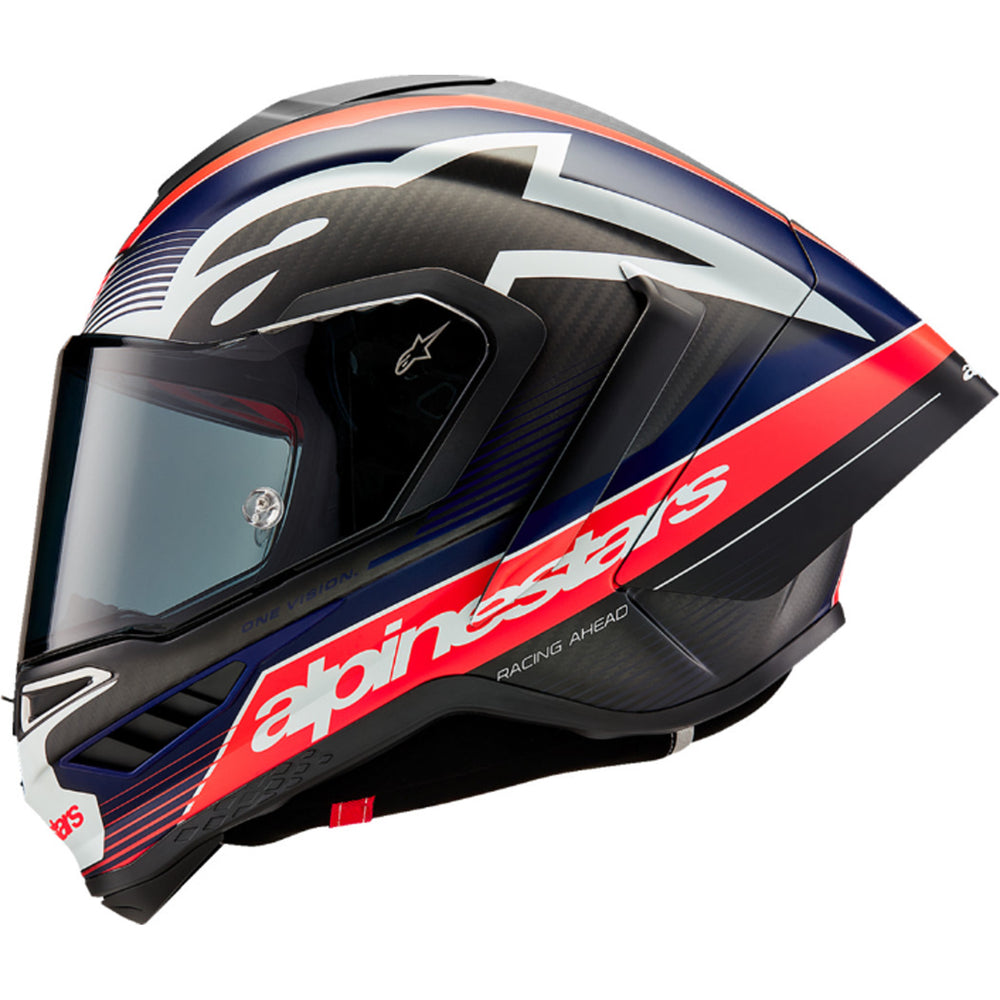 Alpinestars Supertech R10 Team Helmet Matte Black/Carbon Red Fluo/Blue - Left Side View