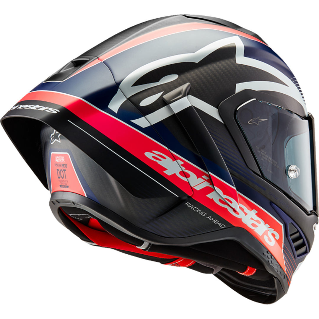 Alpinestars Supertech R10 Team Helmet Matte Black/Carbon Red Fluo/Blue - Rear Right Side View