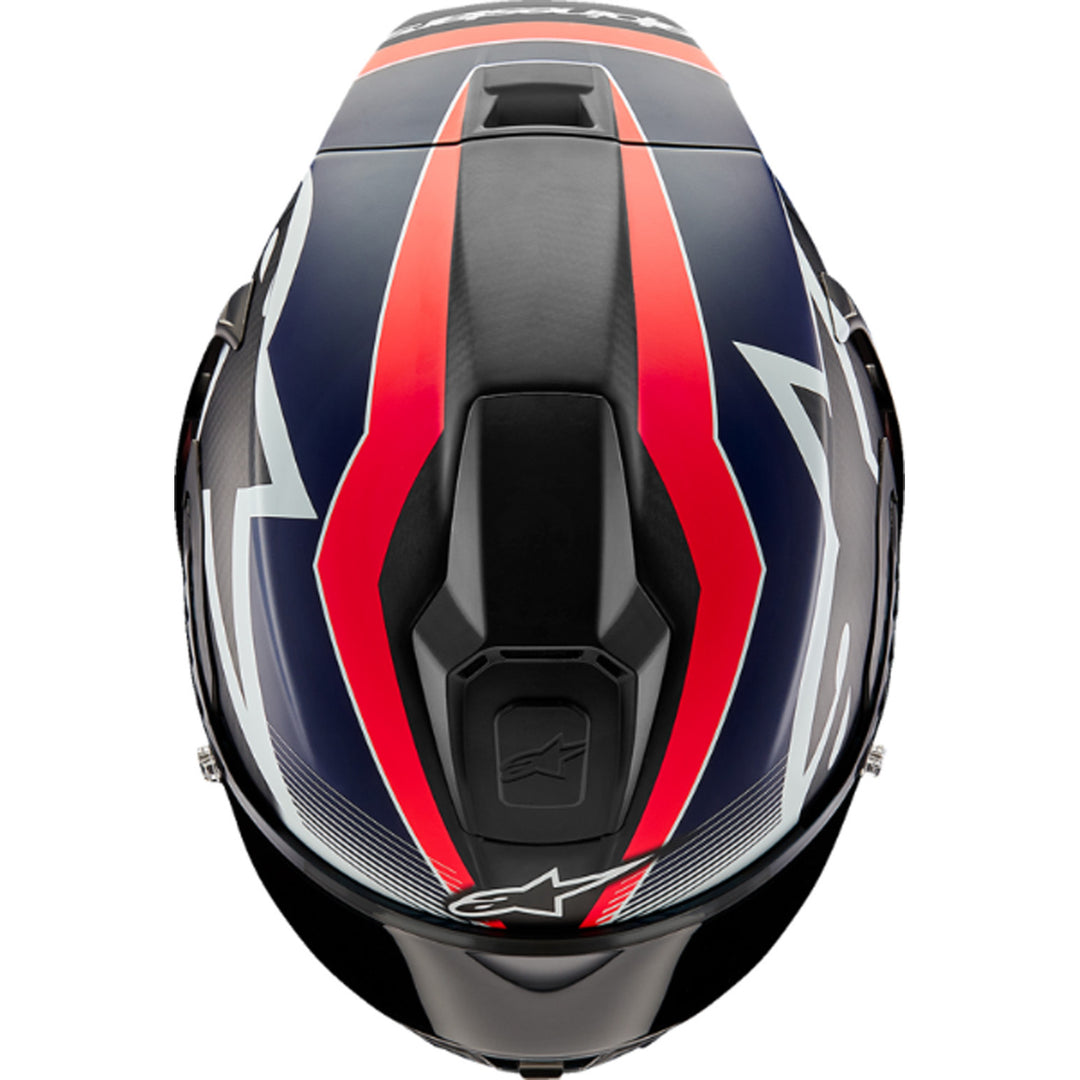 Alpinestars Supertech R10 Team Helmet Matte Black/Carbon Red Fluo/Blue - Top Down View