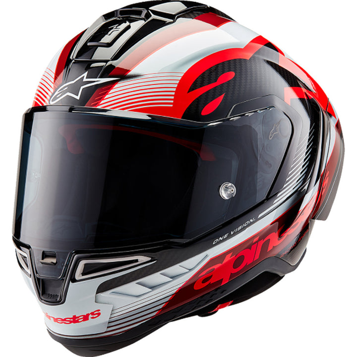 Alpinestars Supertech R10 Team Helmet Black/Carbon Red/Gloss White - Front Left Side View
