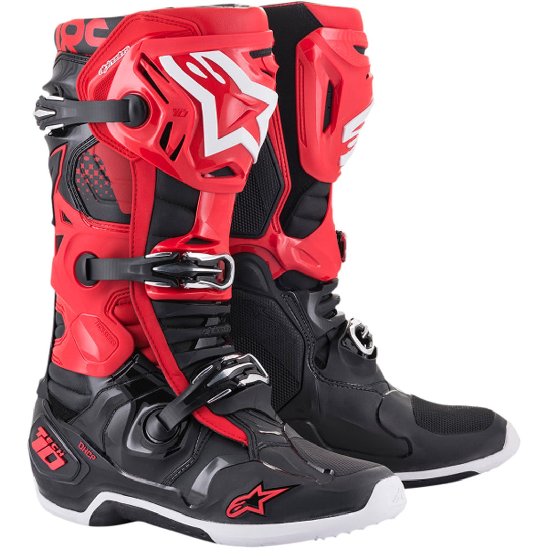 Alpinestars Tech 10 Boots Black/Red - Front Side View of Pair