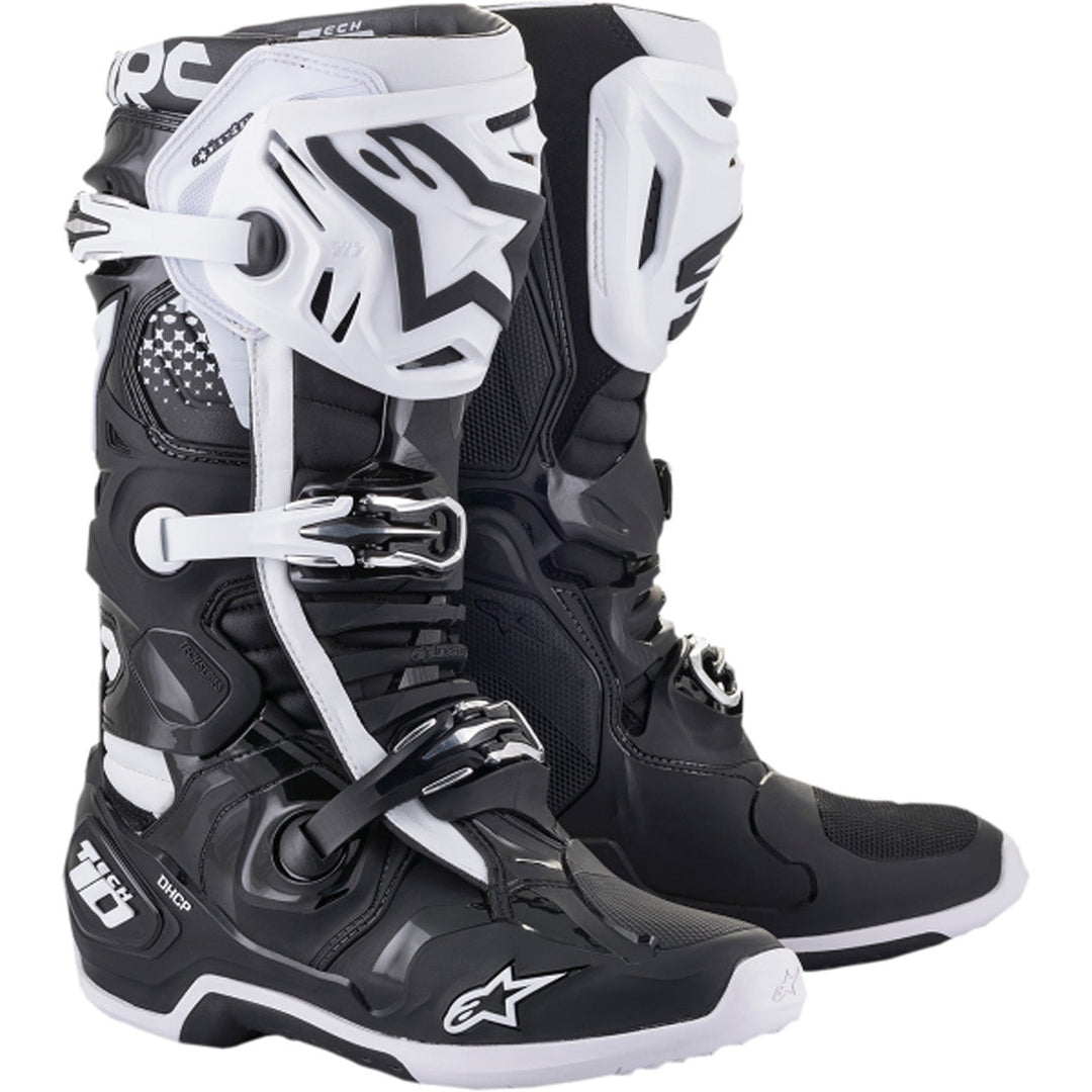 Alpinestars Tech 10 Boots Black/White - Front Side View of Pair