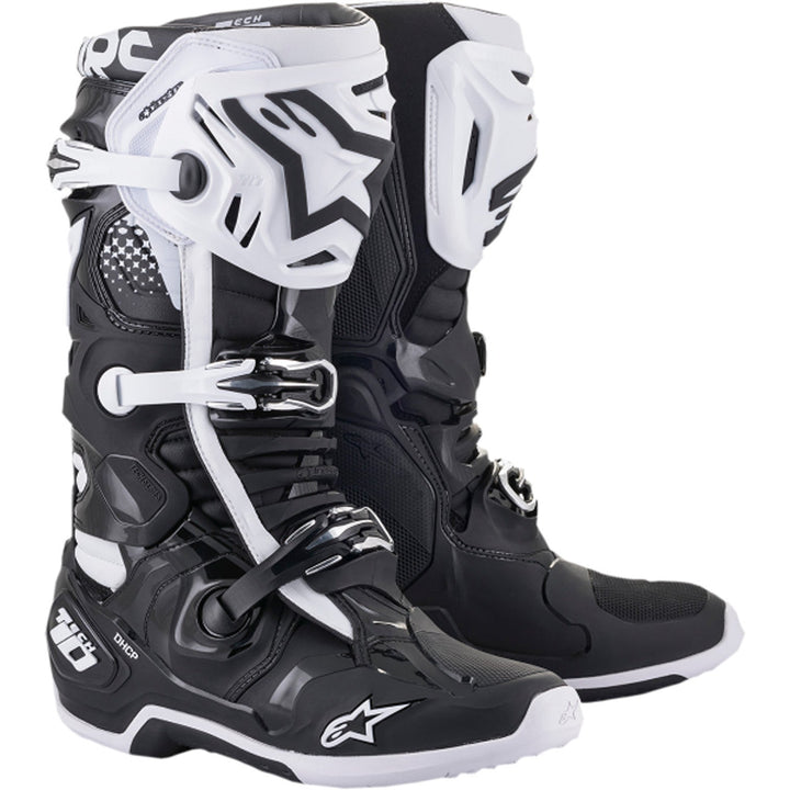 Alpinestars Tech 10 Boots Black/White - Front Side View of Pair