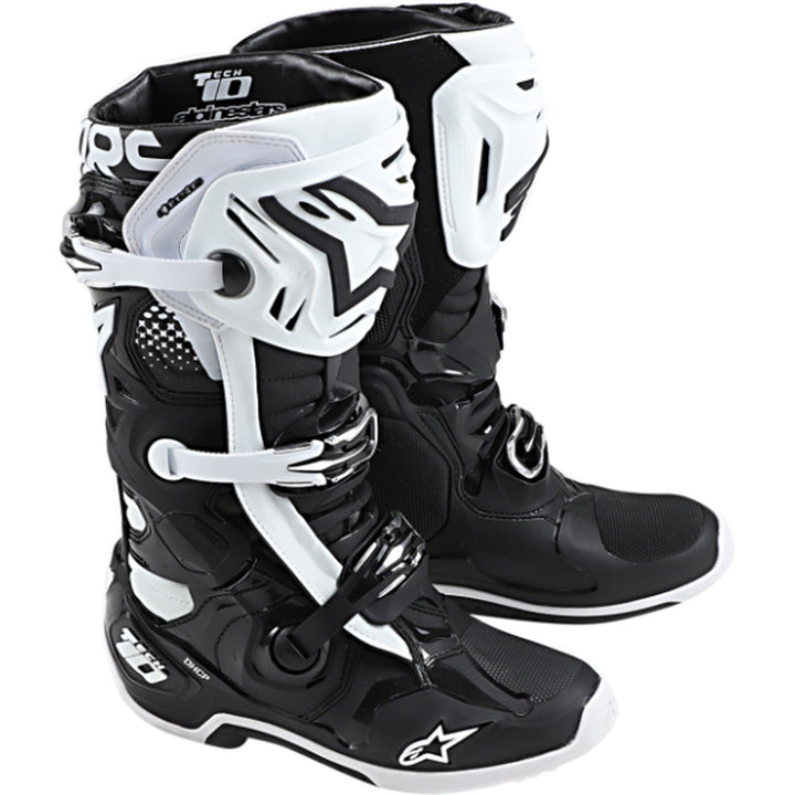 Alpinestars Tech 10 Boots Black/White - Angled Front Side View of Pair