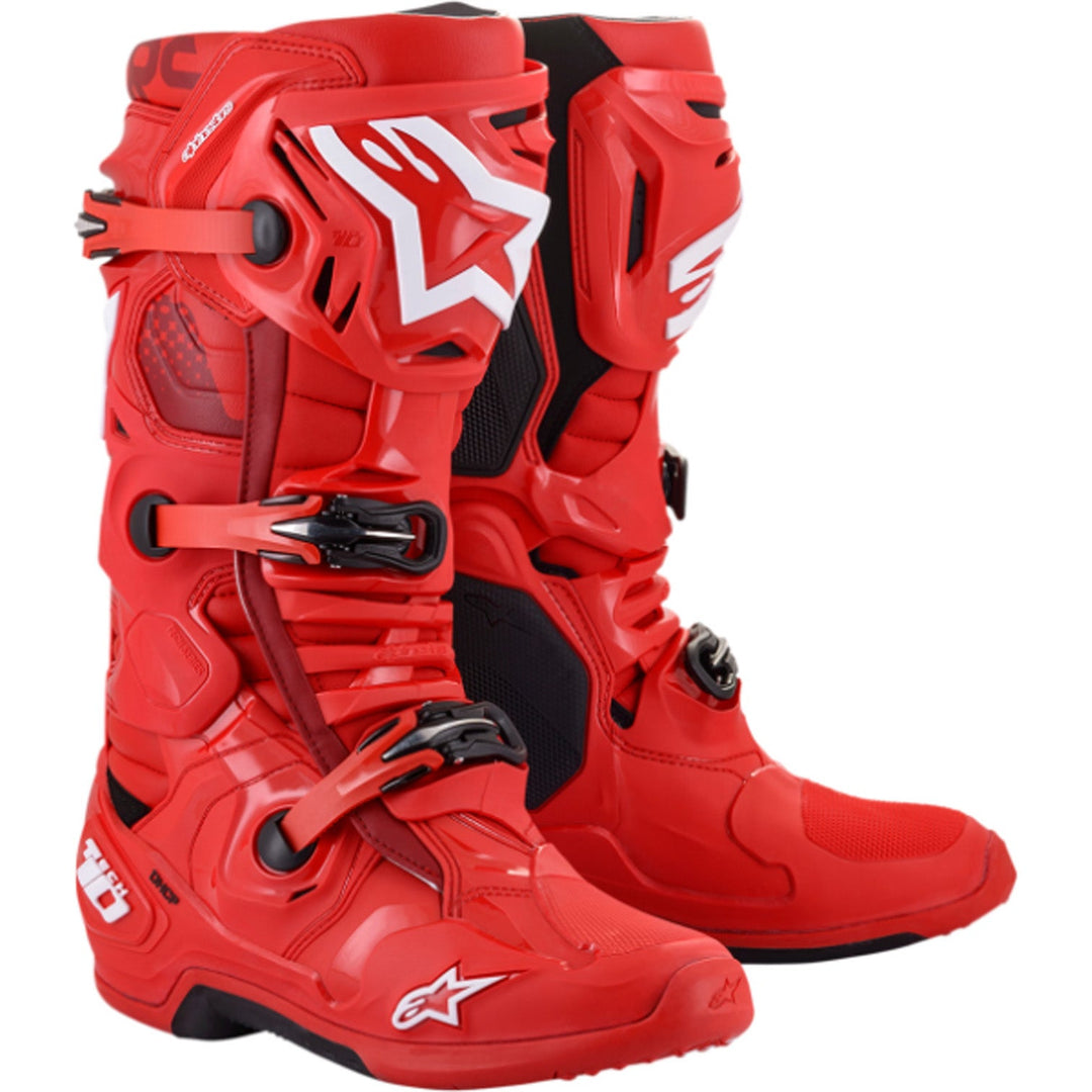 Alpinestars Tech 10 Boots Red - Front Side View of Pair