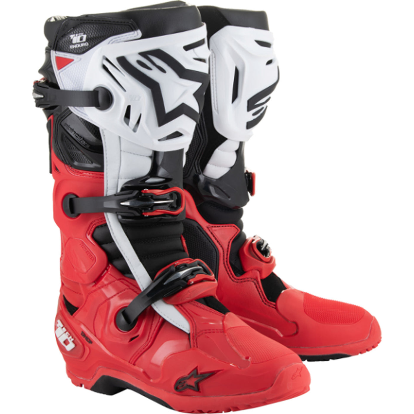 Alpinestars Tech 10 Enduro Boots Bright Red/Black/White - Front Side View of Pair