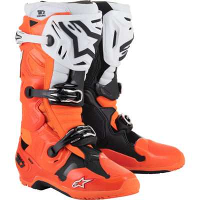 Alpinestars Tech 10 Enduro Boots Fluorescent Orange/Black/White - Front Side View of Pair