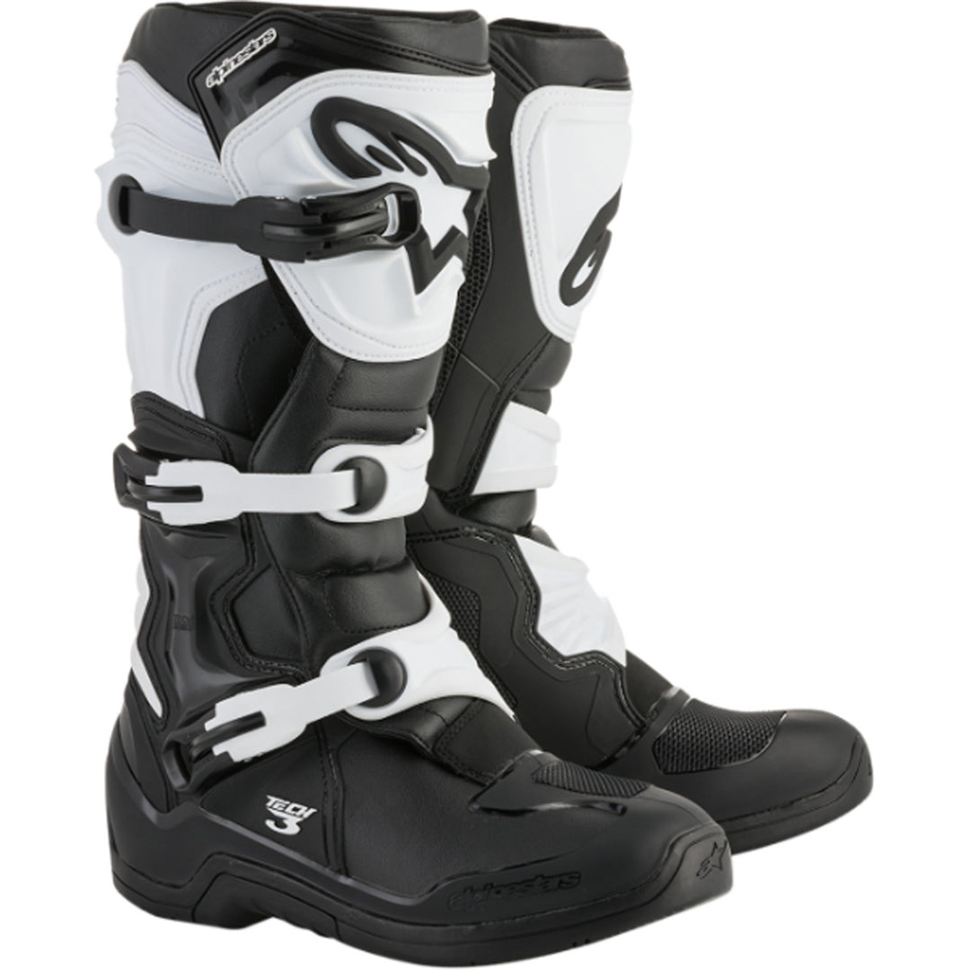 Alpinestars Tech 3 MX Boots Black/White - Front Side View of Pair