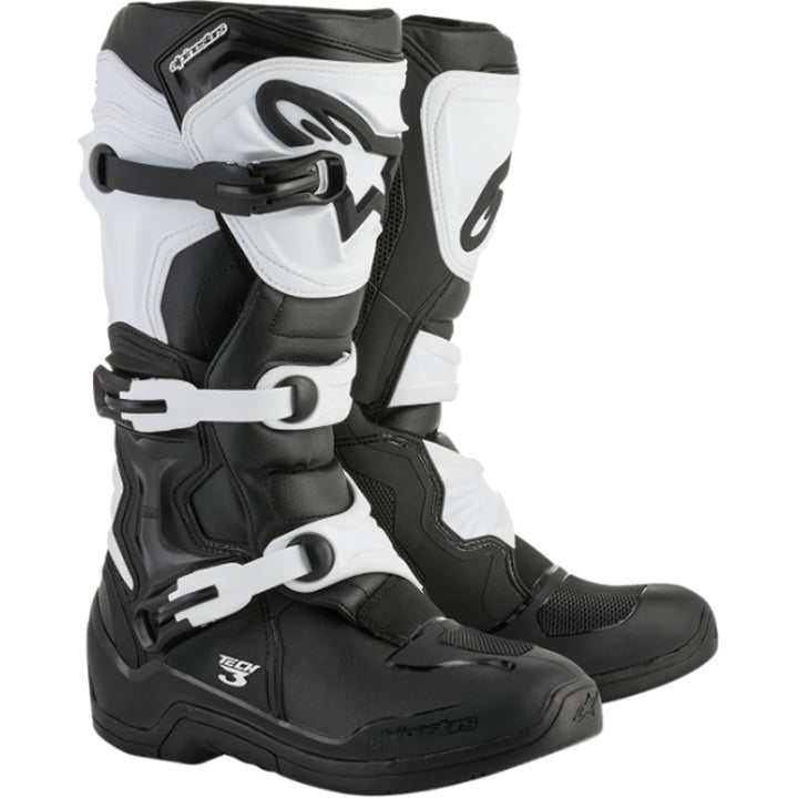 Alpinestars Tech 3 MX Boots Black/White - Front Side View of Pair