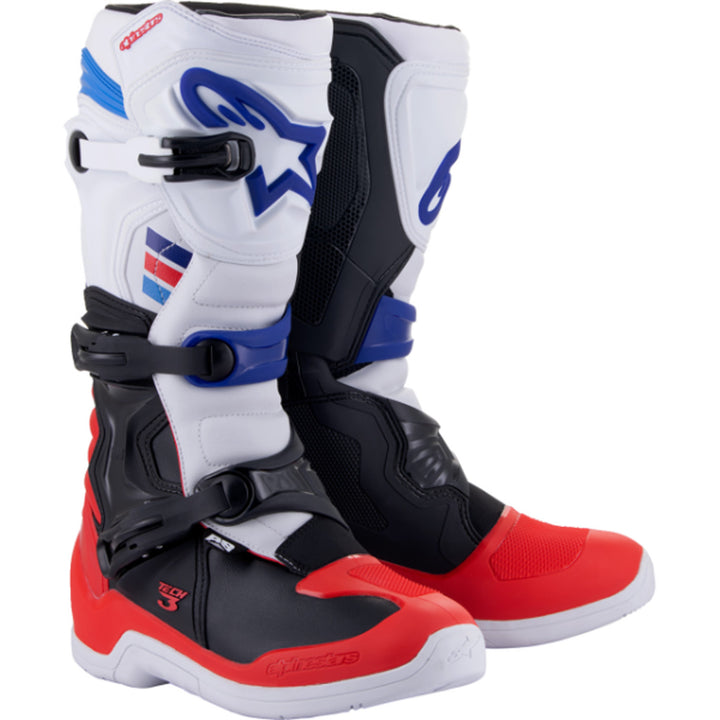 Alpinestars Tech 3 MX Boots White/Red/Black - Front Side View of Pair