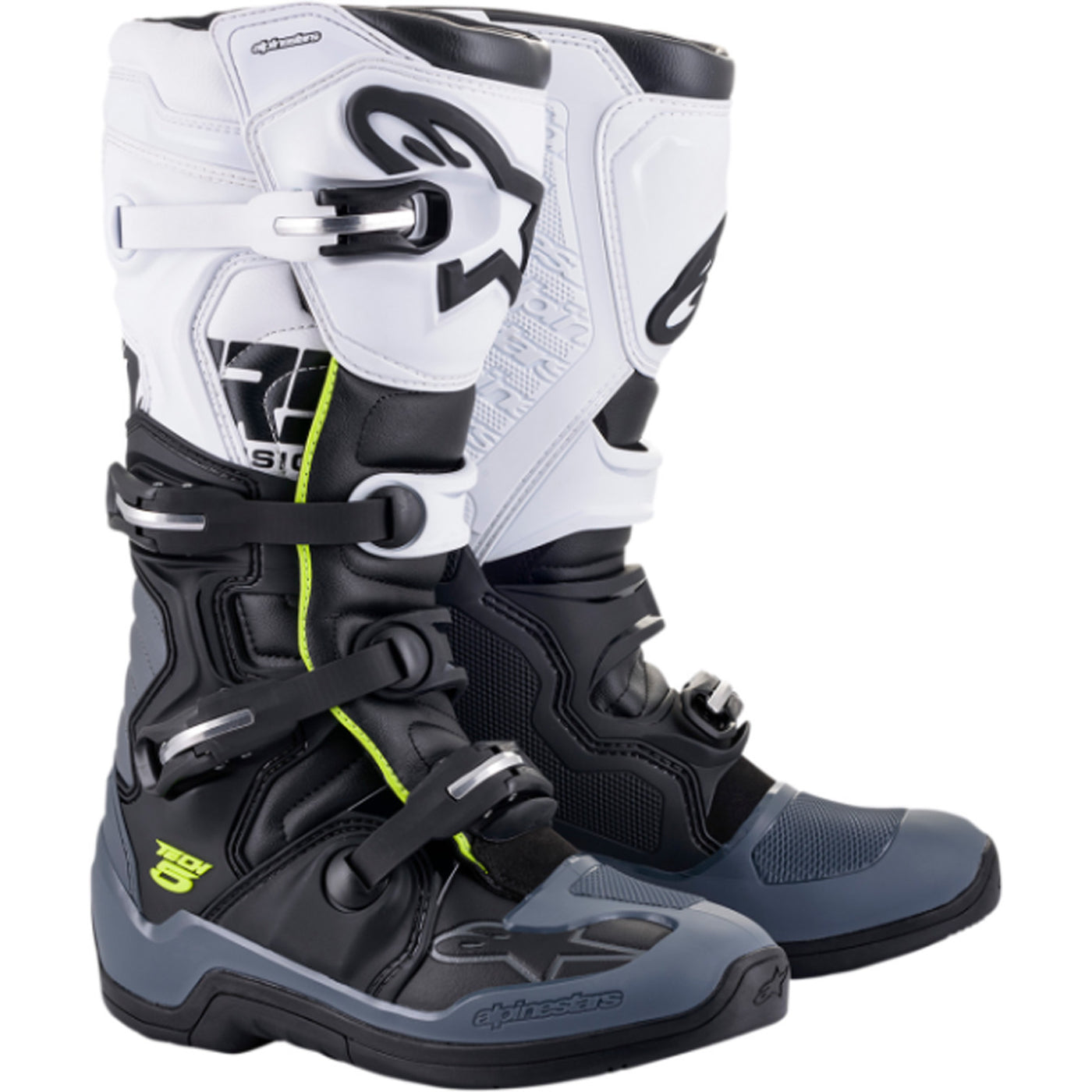 Alpinestars Tech 5 MX Boots Black/White - Front Side View of Pair