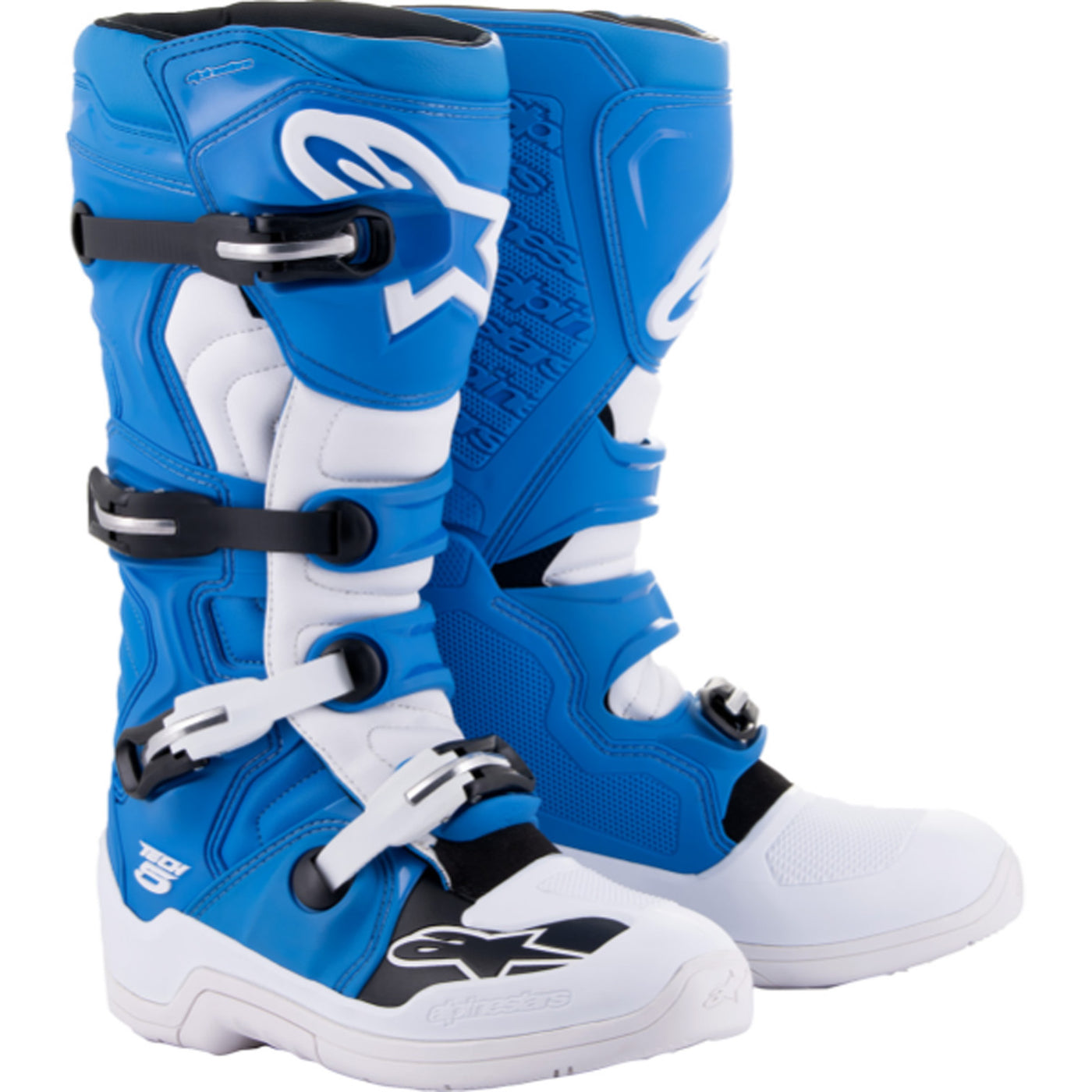 Alpinestars Tech 5 MX Boots Blue/White - Front Side View of Pair