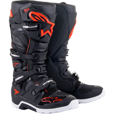 Alpinestars Tech 7 Enduro Boots Black/Red Fluorescent - Front Side View of Pair