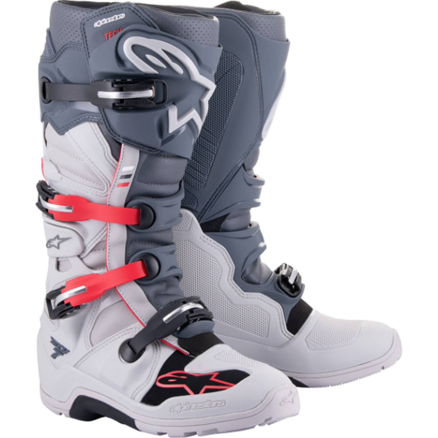 Alpinestars Tech 7 Enduro Boots Gray/Red - Front Side View of Pair