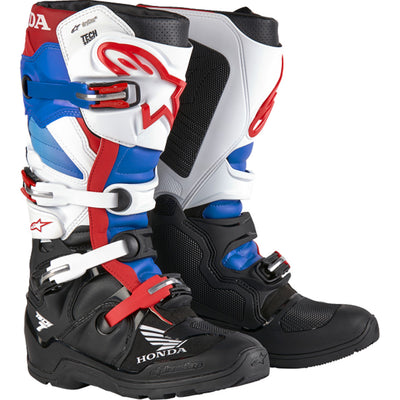 Alpinestars Tech 7 Enduro Drystar Boots Black/White/Blue/Red - Front Side View of Pair