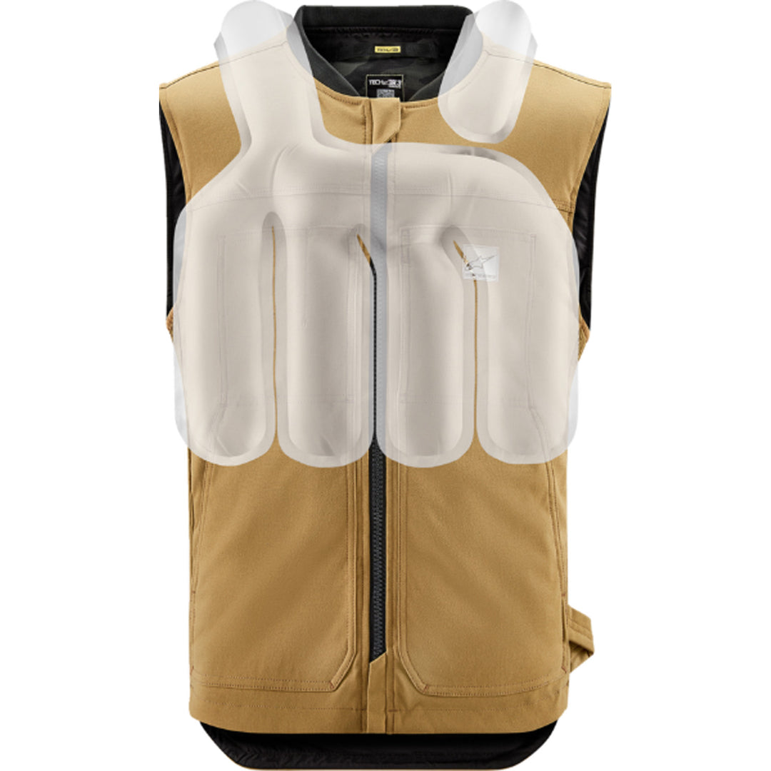 Alpinestars Tech-Air 3 v2 Canvas Vest Tan - Front View with Overlay of Expanded Air Bag