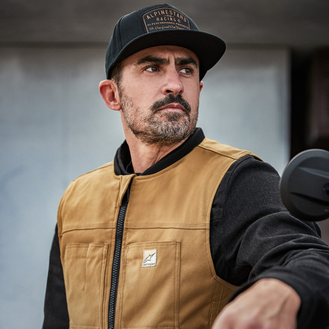 Alpinestars Tech-Air 3 v2 Canvas Vest Tan - Lifestyle of Model Wearing Vest