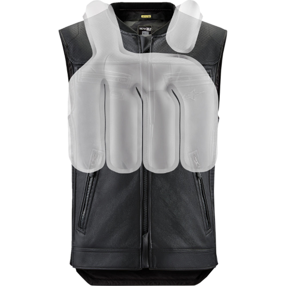 Alpinestars Tech-Air 3 v2 Leather Vest Black - Front View with Overlay of Expanded Air Bag