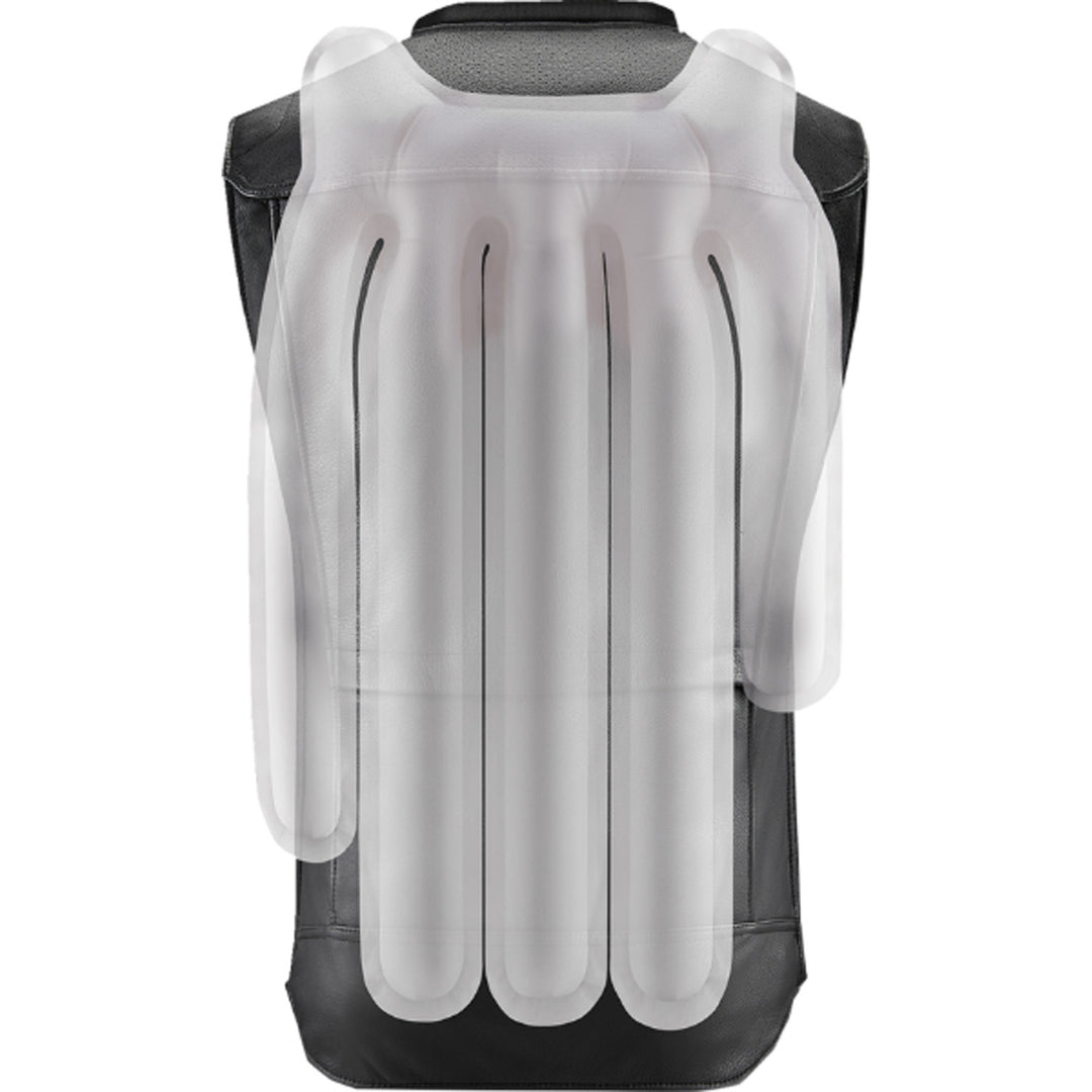Alpinestars Tech-Air 3 v2 Leather Vest Black - Rear View with Overlay of Expanded Air Bag