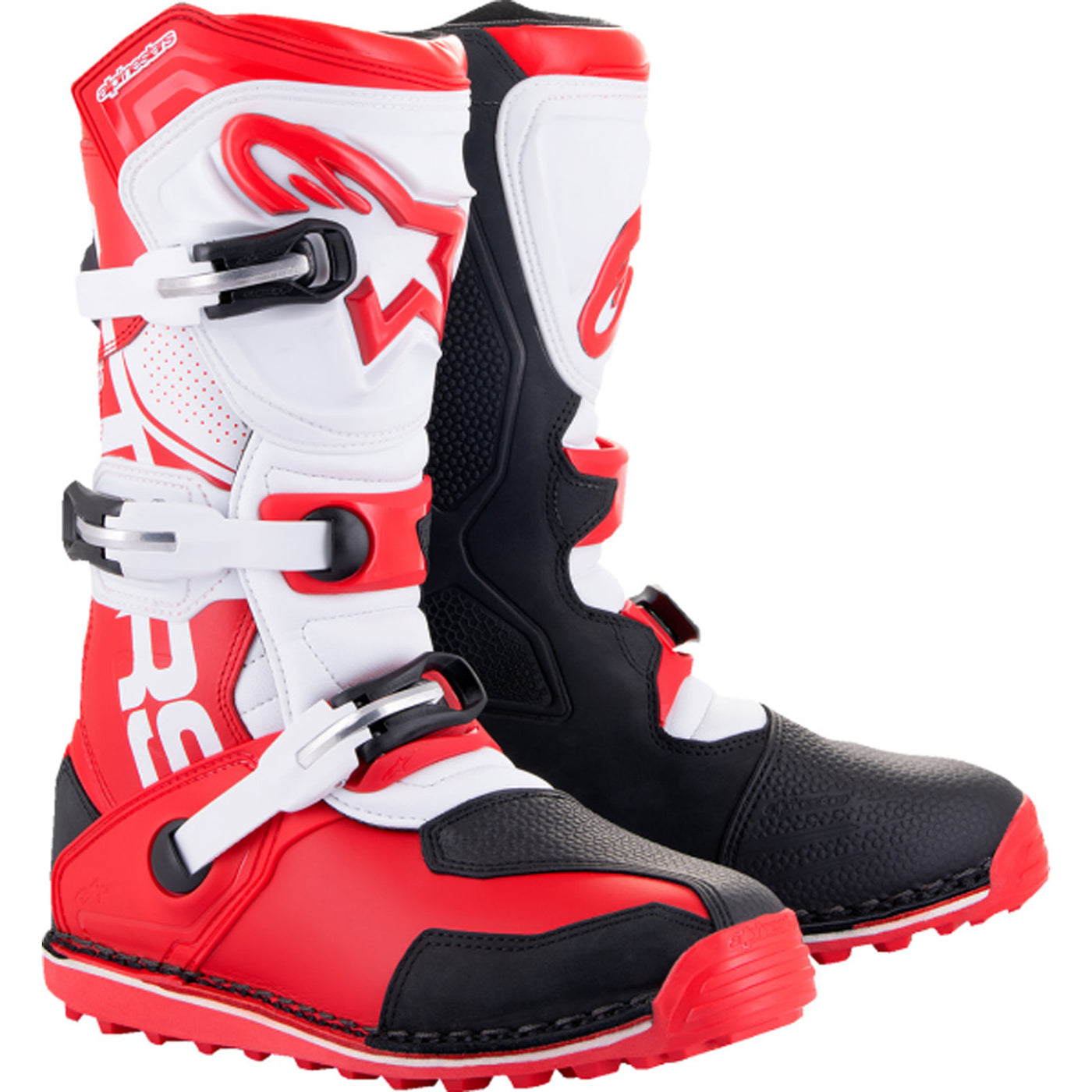 Alpinestars Tech-T Boots Red/Black/White - Front Side View of Pair