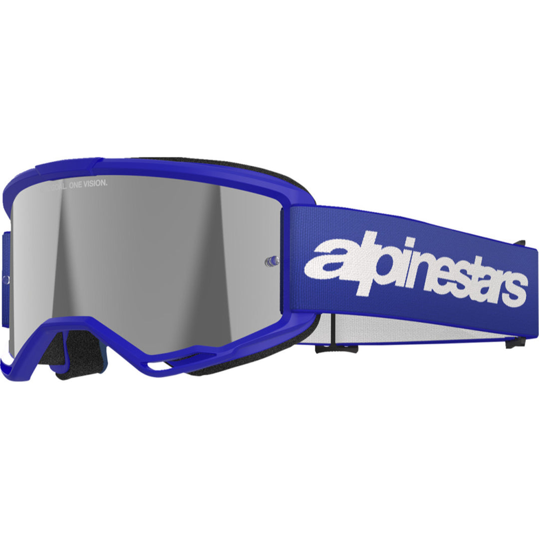 Alpinestars Vision 3 Wordmark Goggles - Mirror Blue - Silver Mirror - Front Left Side View