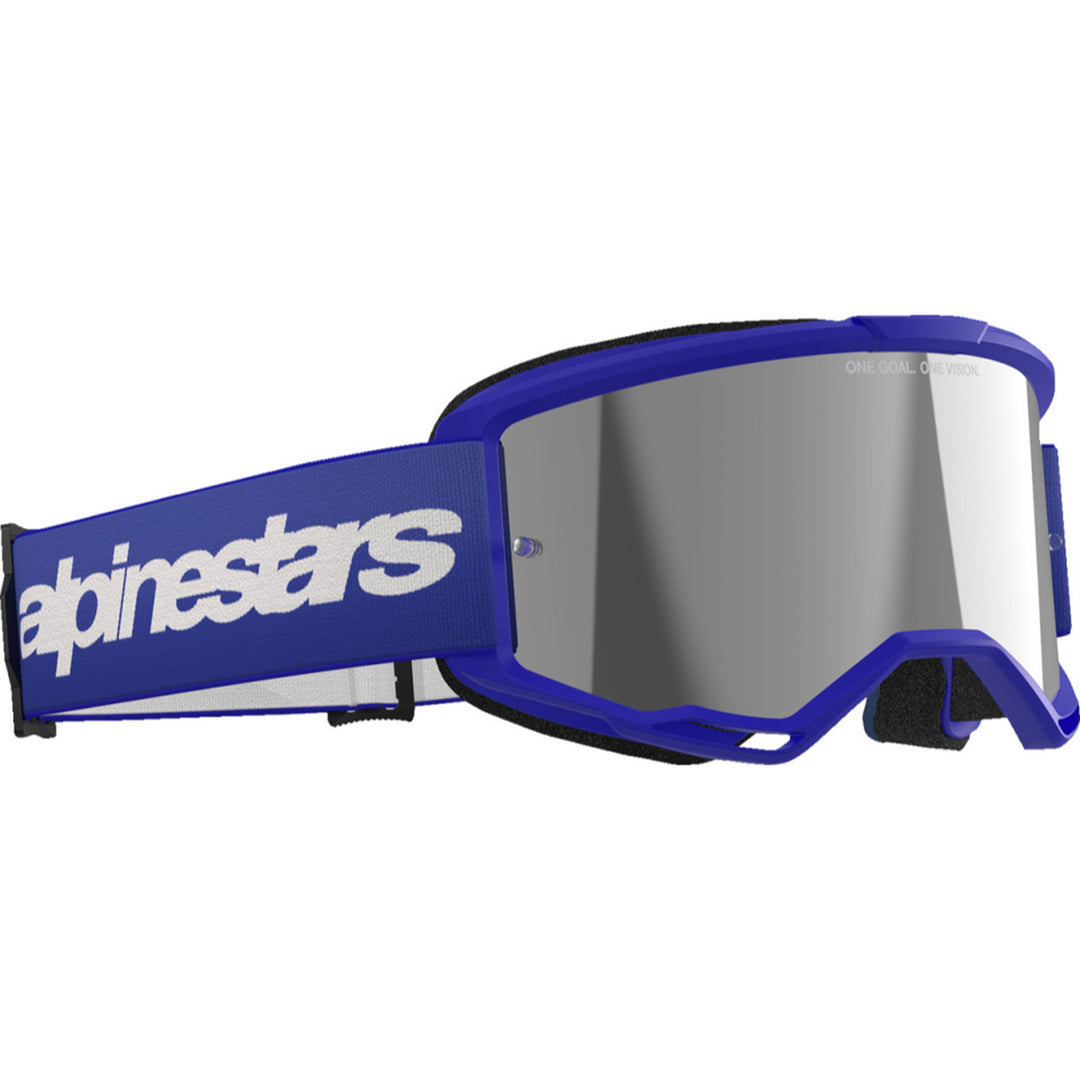 Alpinestars Vision 3 Wordmark Goggles - Mirror Blue - Silver Mirror - Front Right Side View