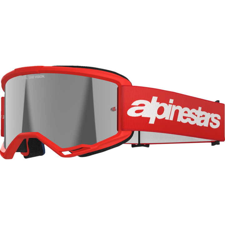 Alpinestars Vision 3 Wordmark Goggles - Mirror Red - Silver Mirror - Front Left Side View