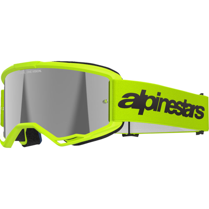 Alpinestars Vision 3 Wordmark Goggles - Mirror Yellow Fluo - Silver Mirror - Front Left Side View