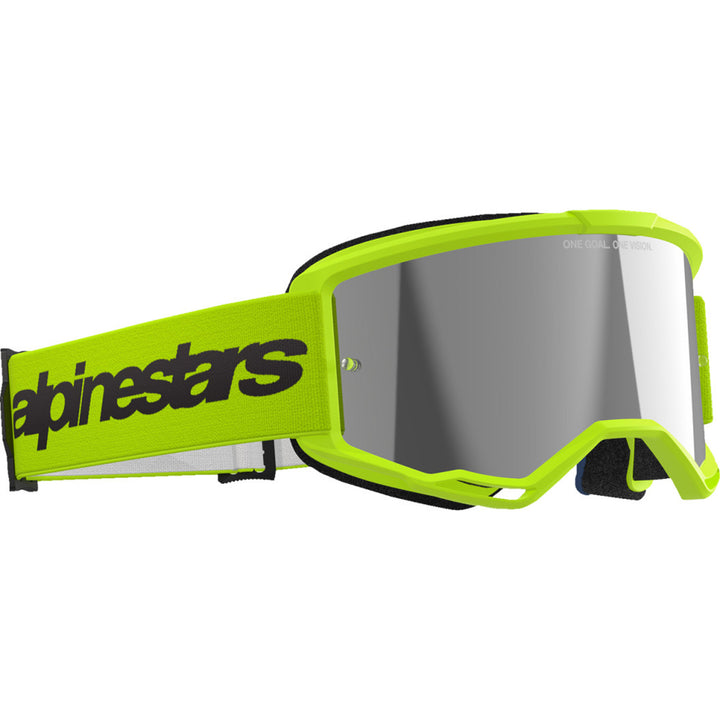 Alpinestars Vision 3 Wordmark Goggles - Mirror Yellow Fluo - Silver Mirror - Front Right Side View