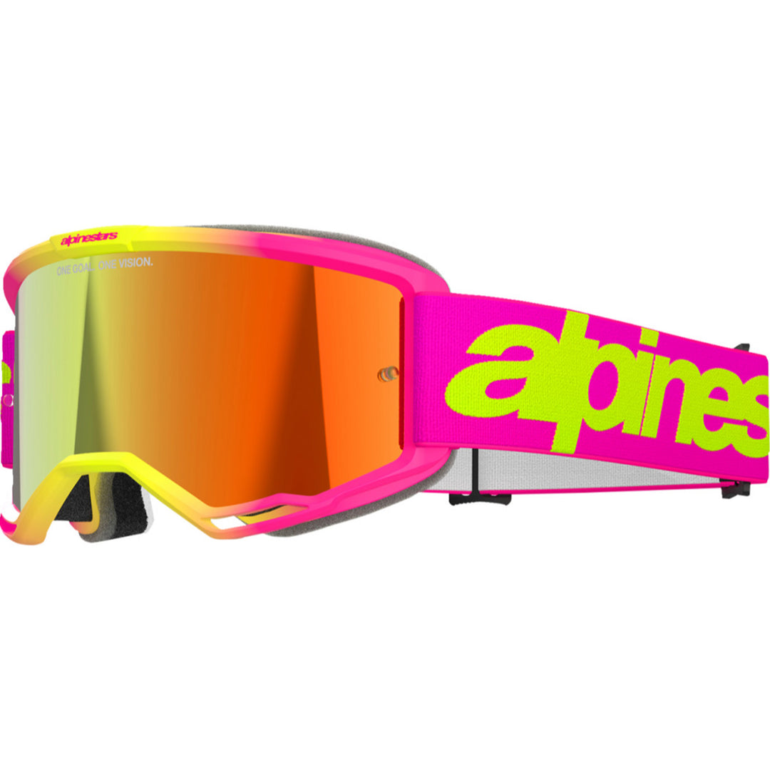 Alpinestars Vision 5 Wordmark Goggles - Mirror Pink/Yellow Fluo - Red Mirror - Front Left Side View