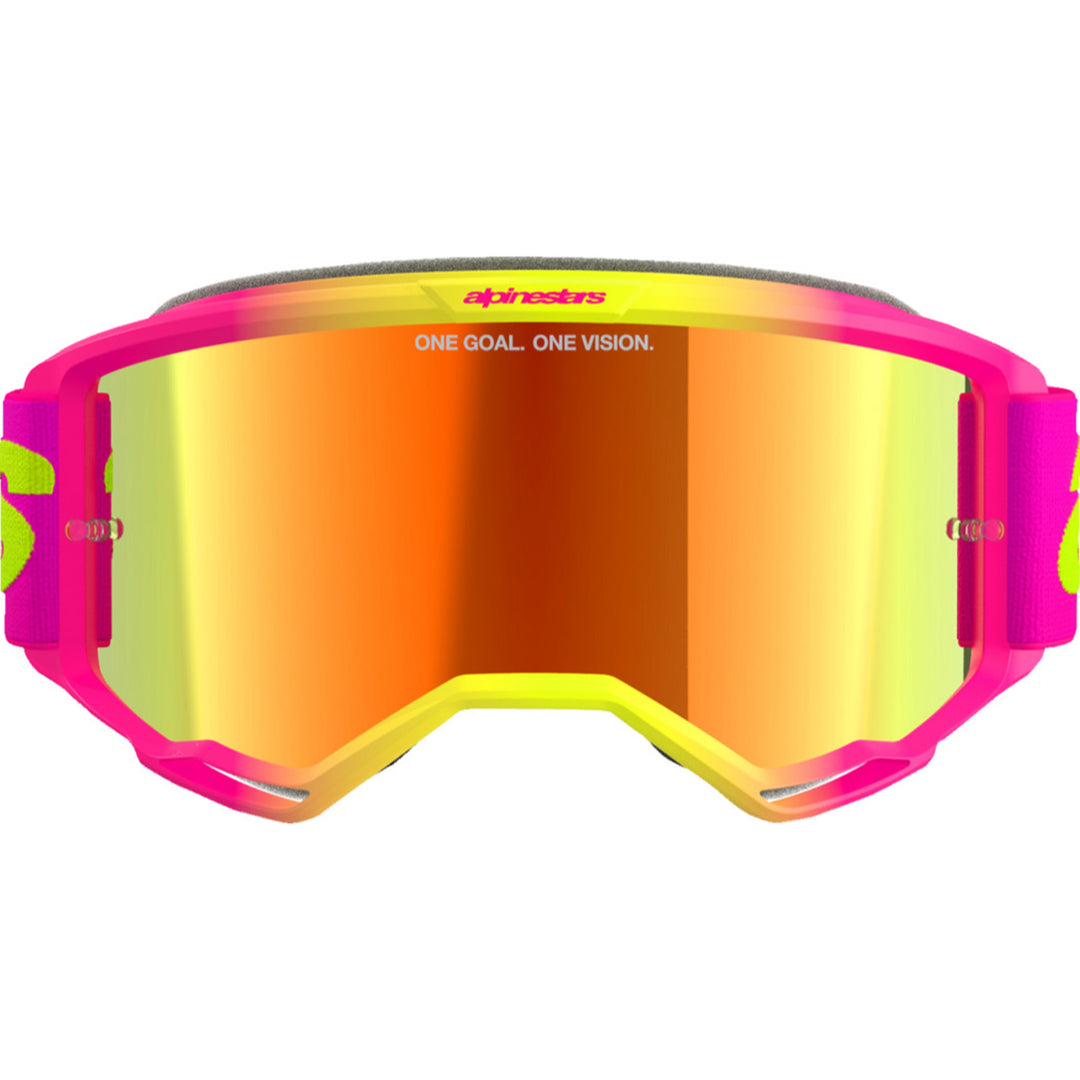 Alpinestars Vision 5 Wordmark Goggles - Mirror Pink/Yellow Fluo - Red Mirror - Front View