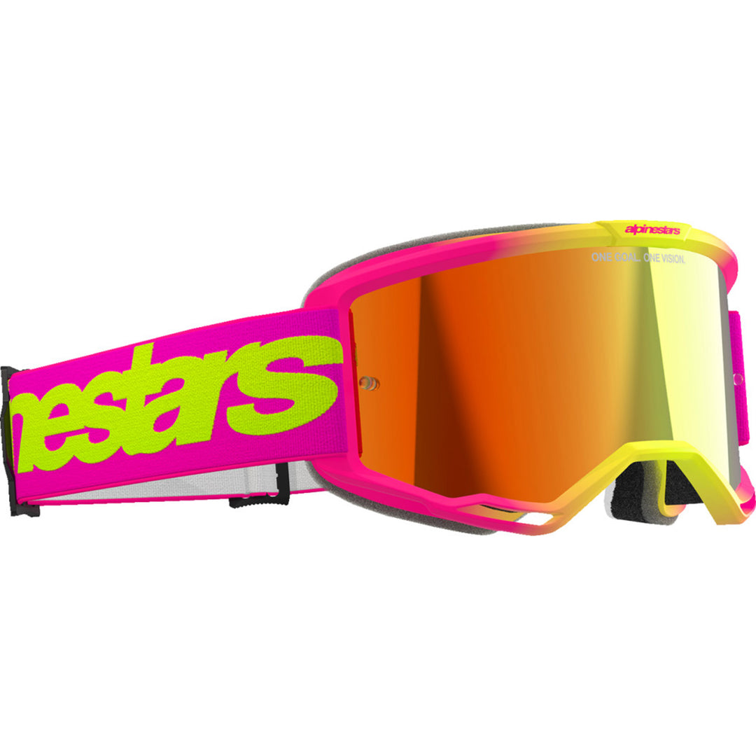 Alpinestars Vision 5 Wordmark Goggles - Mirror Pink/Yellow Fluo - Red Mirror - Front Right Side View