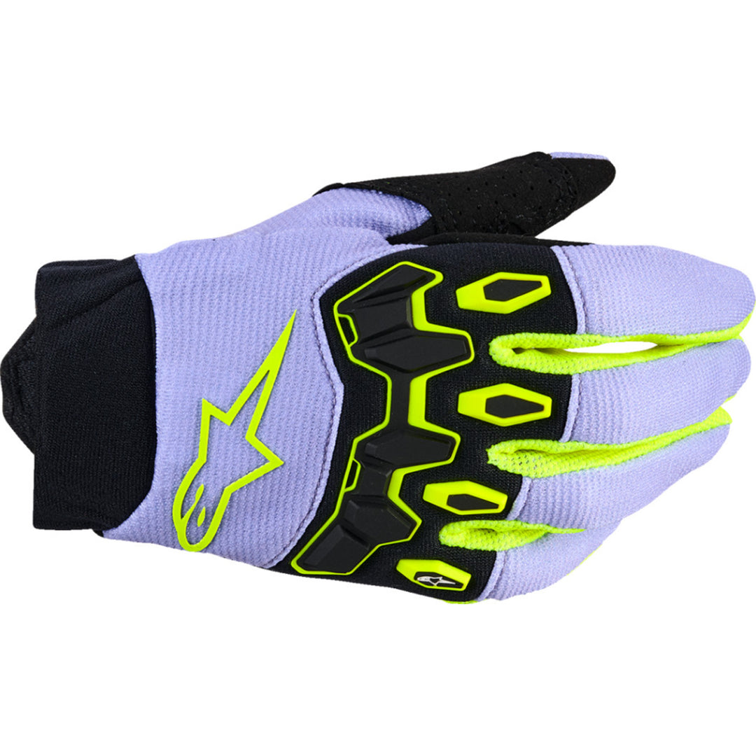 Alpinestars Youth Full Bore V2 Gloves Purple/Fluo Yellow - Back of Hand View