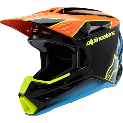 Alpinestars Youth SM3 Fray Helmet Gloss Black/Orange/Yellow Fluo - Front Left Side View