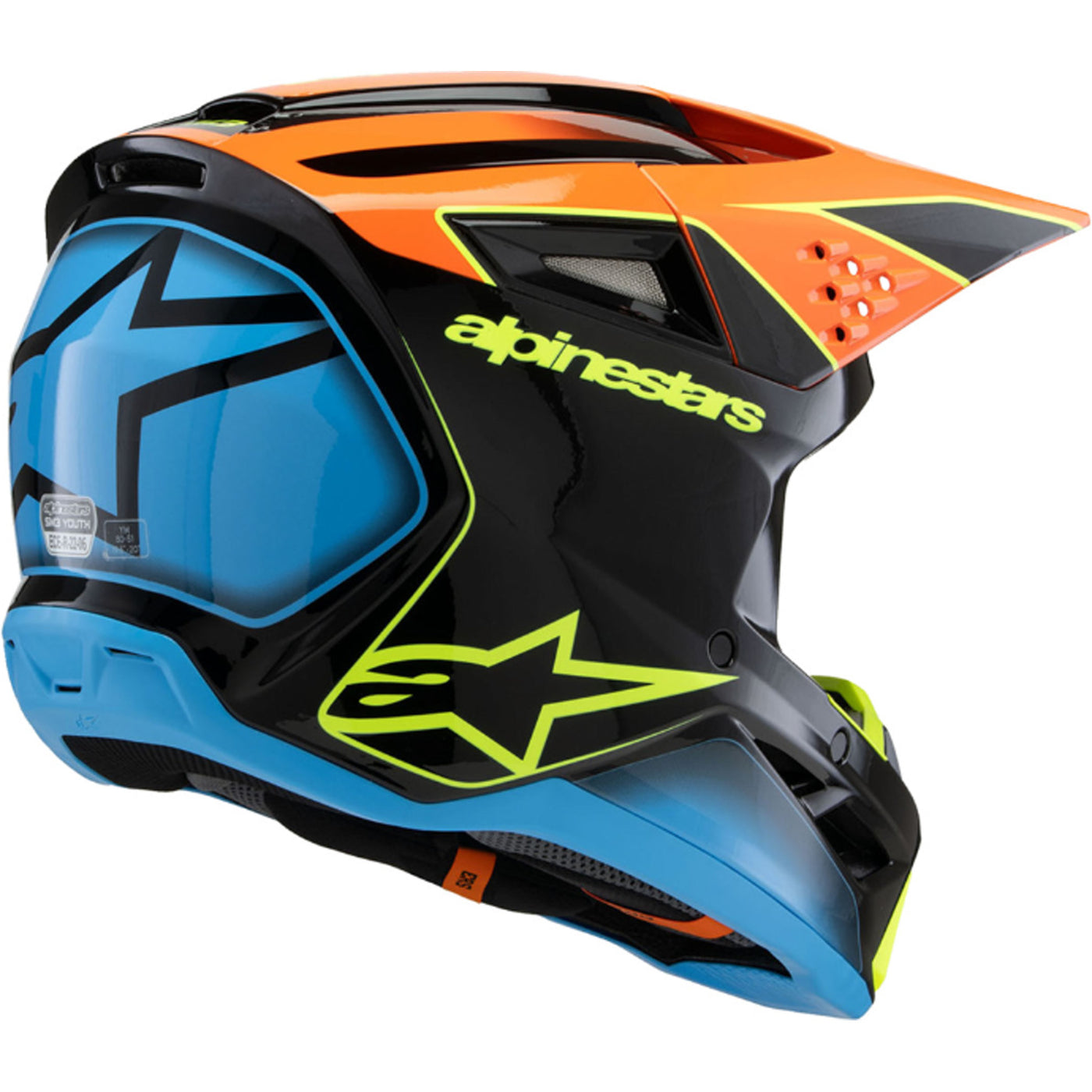 Alpinestars Youth SM3 Fray Helmet Gloss Black/Orange/Yellow Fluo - Rear Right Side View