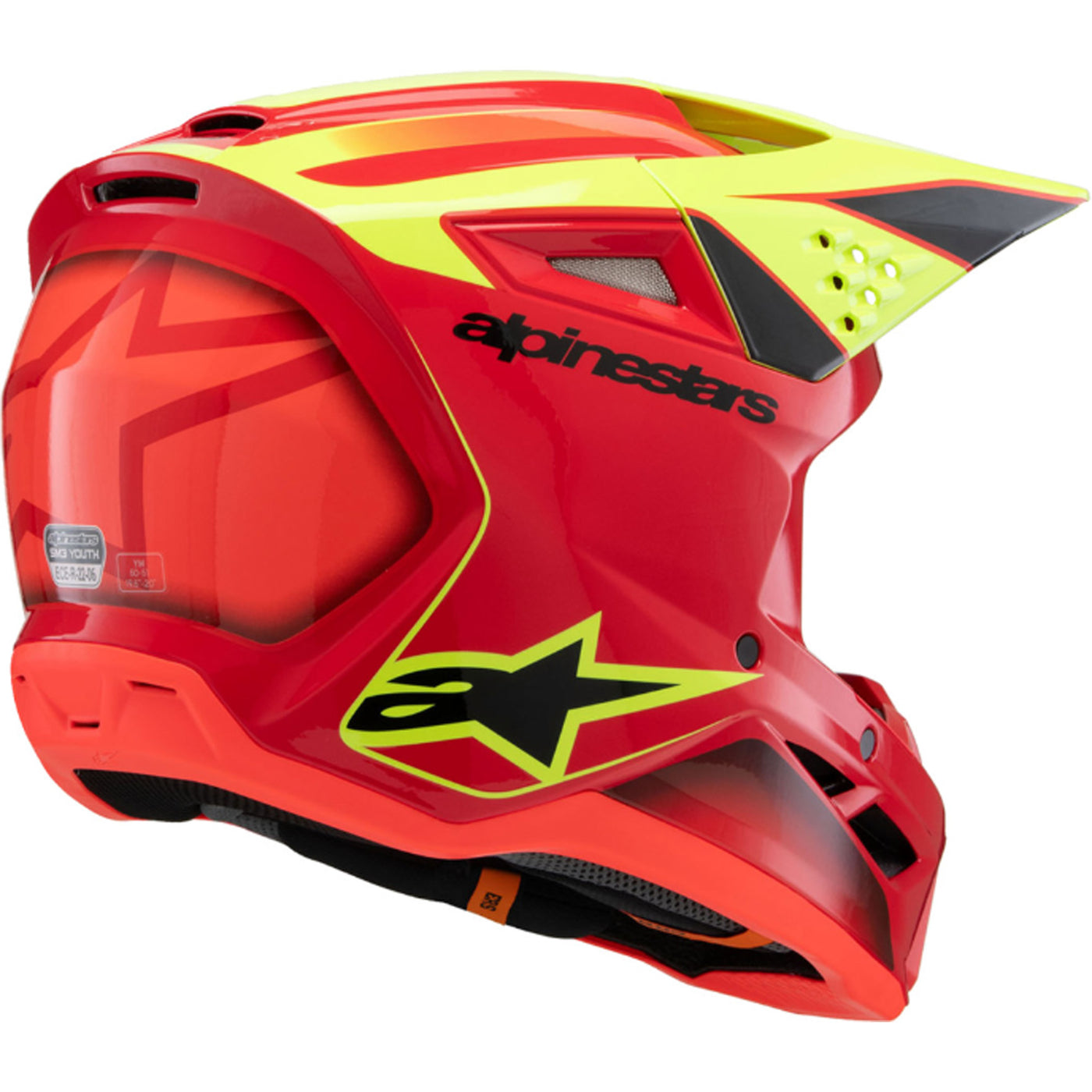 Alpinestars Youth SM3 Fray Helmet Gloss Red/Yellow Fluo/Black - Rear Right Side View