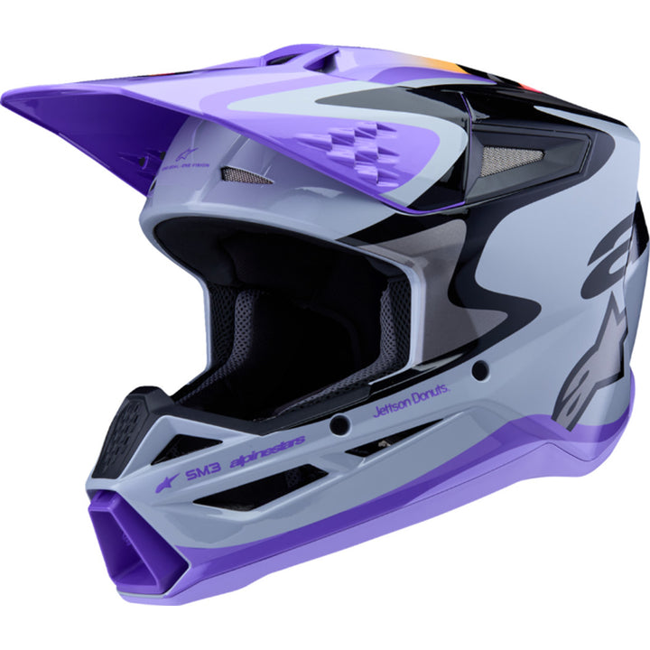 Alpinestars Youth SM3 Jettson Helmet Gloss Black/Gray/Purple - Front Left Side View