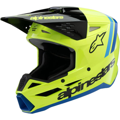 Alpinestars Youth SM3 Radium Helmet Gloss Yellow Fluo/Black/Blue - Front Left Side View