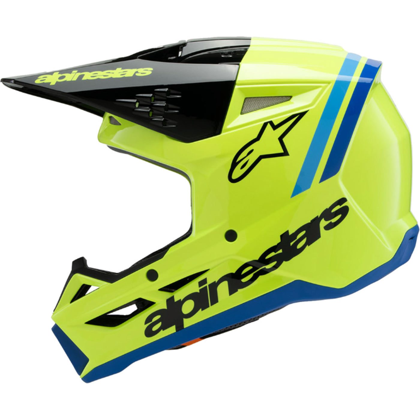 Alpinestars Youth SM3 Radium Helmet Gloss Yellow Fluo/Black/Blue - Left Side View