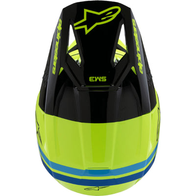 Alpinestars Youth SM3 Radium Helmet Gloss Yellow Fluo/Black/Blue - Top Down View