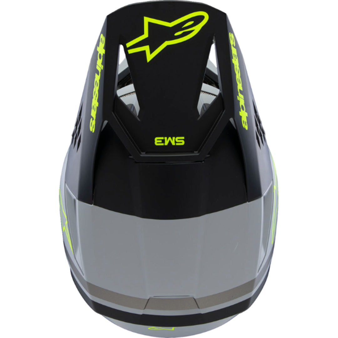 Alpinestars Youth SM3 Radium Helmet Matte Gray/Black/Yellow Fluo - Top Down View
