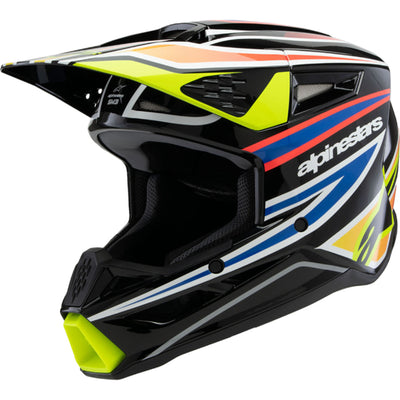 Alpinestars Youth SM3 Wurx Helmet Gloss Black/Yellow Fluo/Blue/Red - Front Left Side View