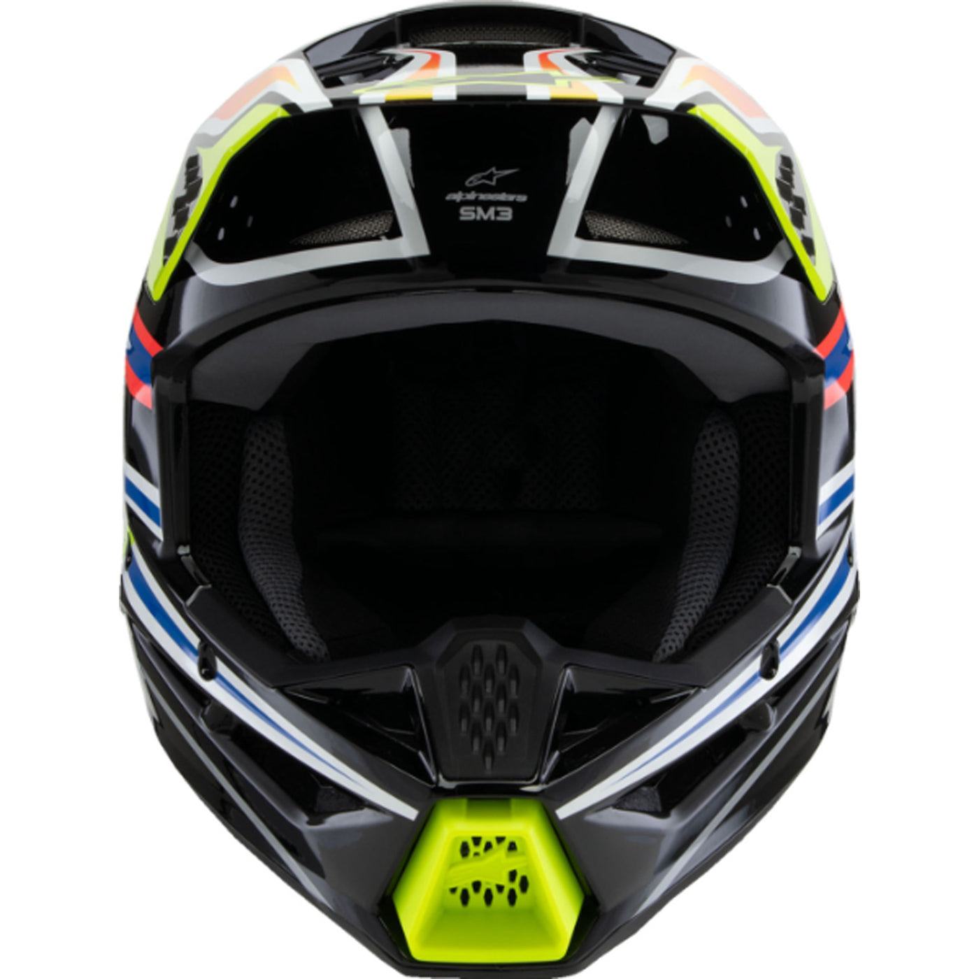 Alpinestars Youth SM3 Wurx Helmet Gloss Black/Yellow Fluo/Blue/Red - Front View