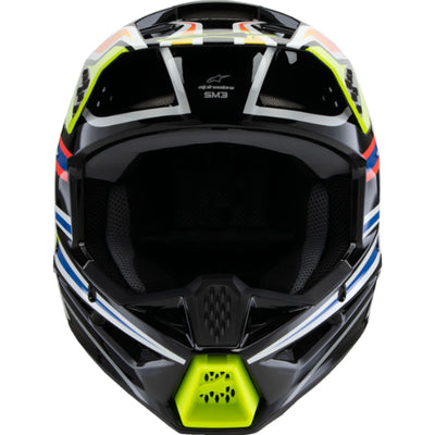 Alpinestars Youth SM3 Wurx Helmet Gloss Black/Yellow Fluo/Blue/Red - Front View