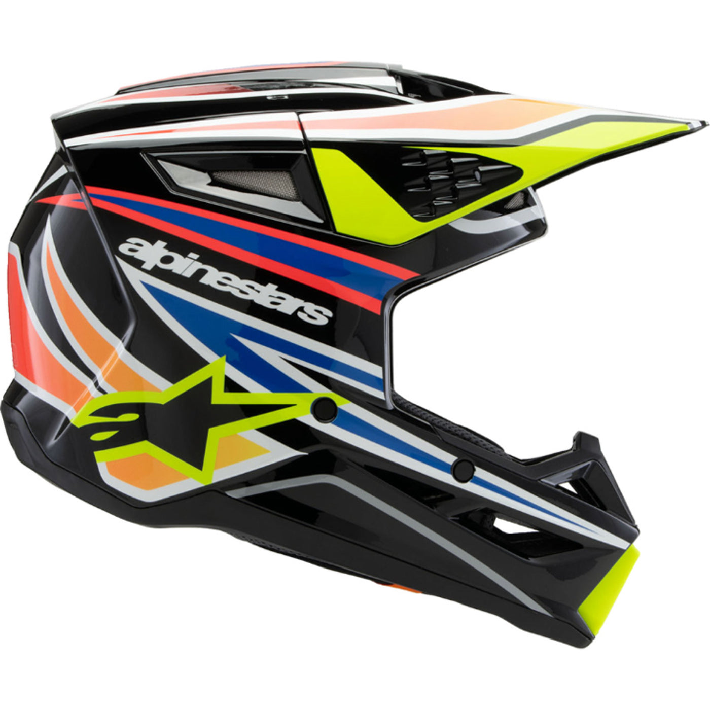 Alpinestars Youth SM3 Wurx Helmet Gloss Black/Yellow Fluo/Blue/Red - Right Side View