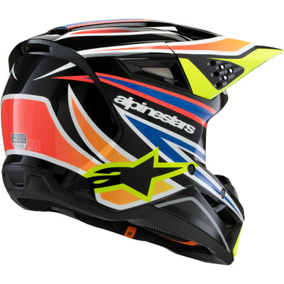 Alpinestars Youth SM3 Wurx Helmet Gloss Black/Yellow Fluo/Blue/Red - Rear Right Side View