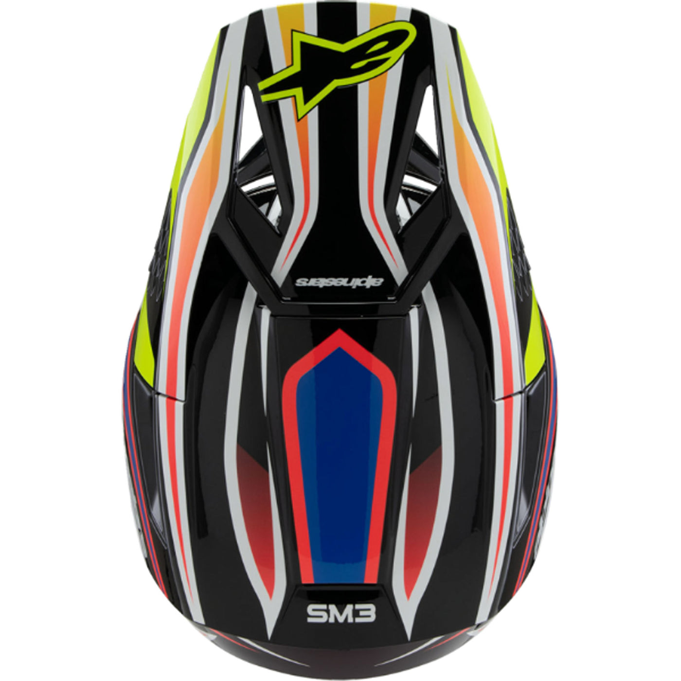 Alpinestars Youth SM3 Wurx Helmet Gloss Black/Yellow Fluo/Blue/Red - Top Down View