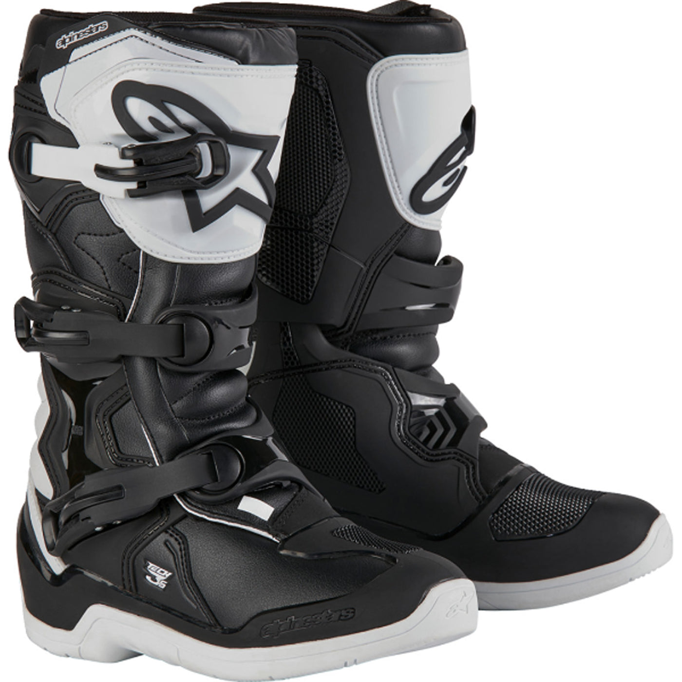 Alpinestars Youth Tech 3S MX Boots Black/White - Front Side View of Pair